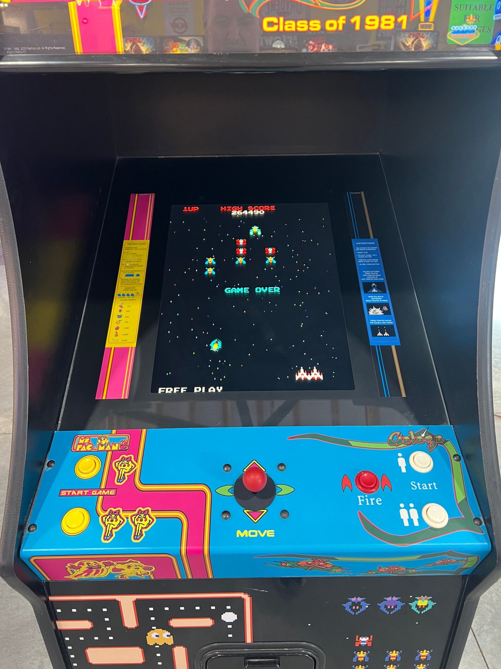 Ms Pac-Man Galaga Reunion Arcade Class of 1981 Game (also plays PAC-MAN) - Original VERY NICE Cabinet - Works 100% Flat Screen BEAUTIFUL GAME!!!