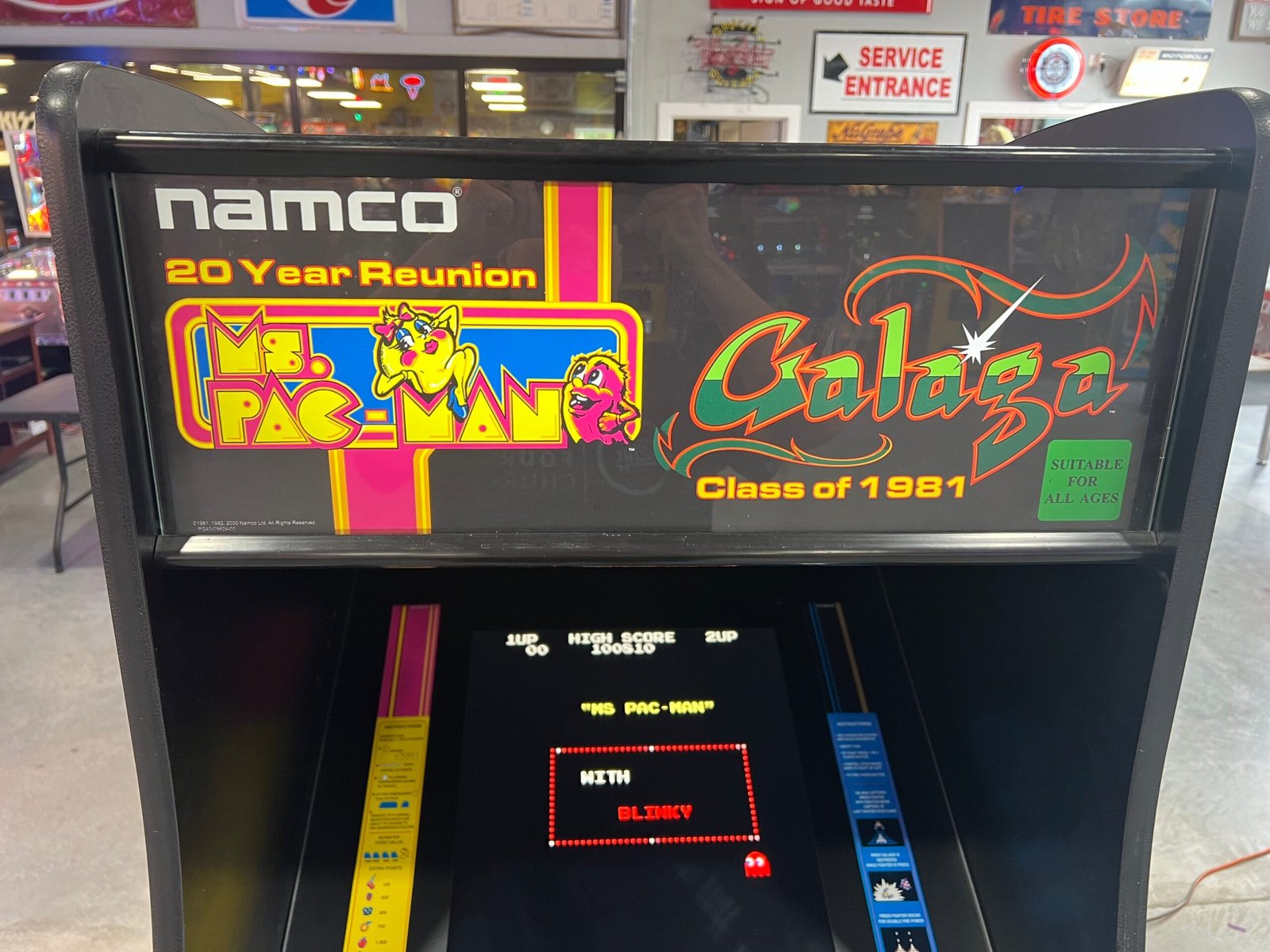 Ms Pac-Man Galaga Reunion Arcade Class of 1981 Game (also plays PAC-MAN) - Original VERY NICE Cabinet - Works 100% Flat Screen BEAUTIFUL GAME!!!
