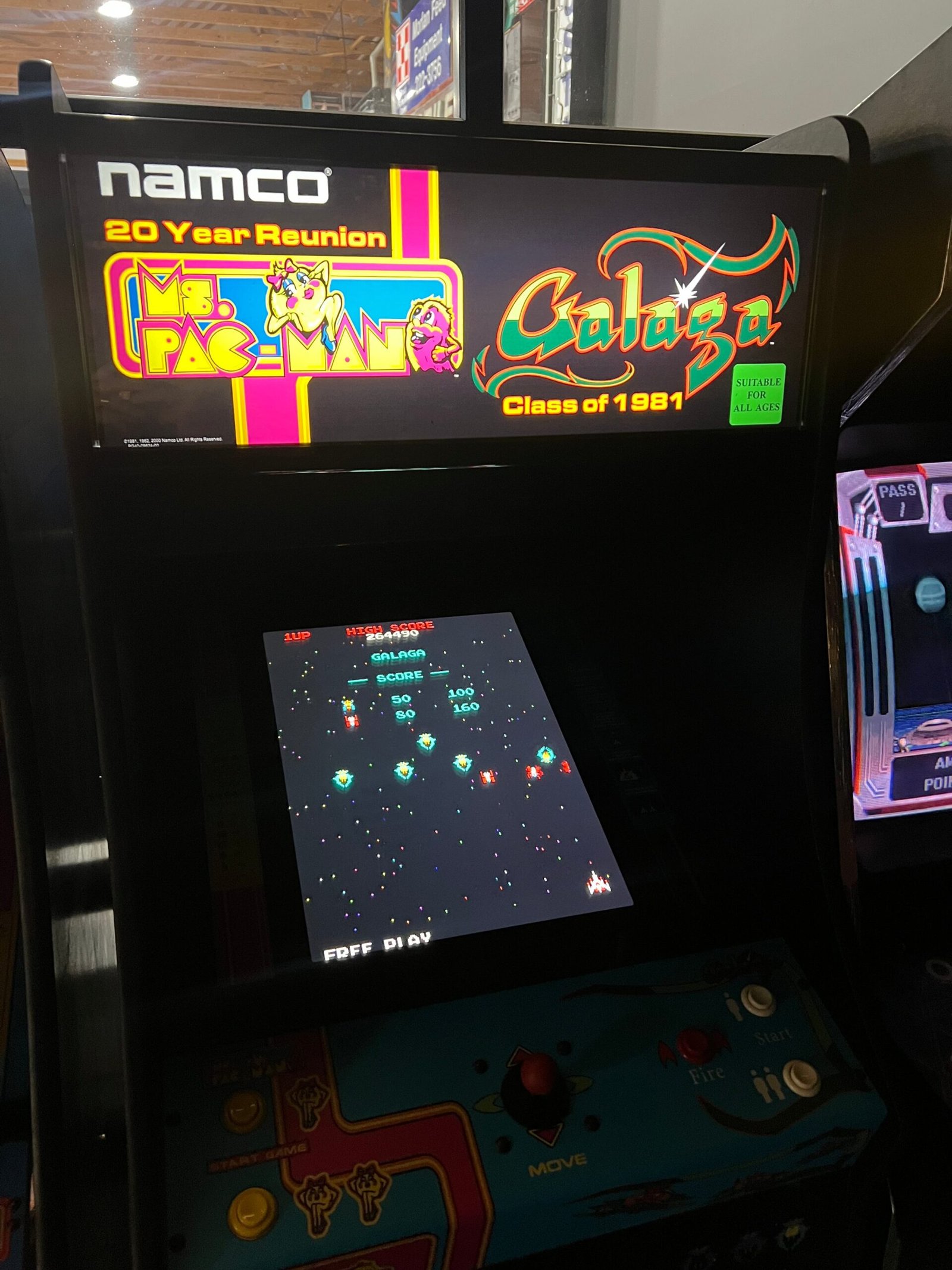 Ms Pac-Man Galaga Reunion Arcade Class of 1981 Game (also plays PAC-MAN) - Original VERY NICE Cabinet - Works 100% Flat Screen BEAUTIFUL GAME!!!
