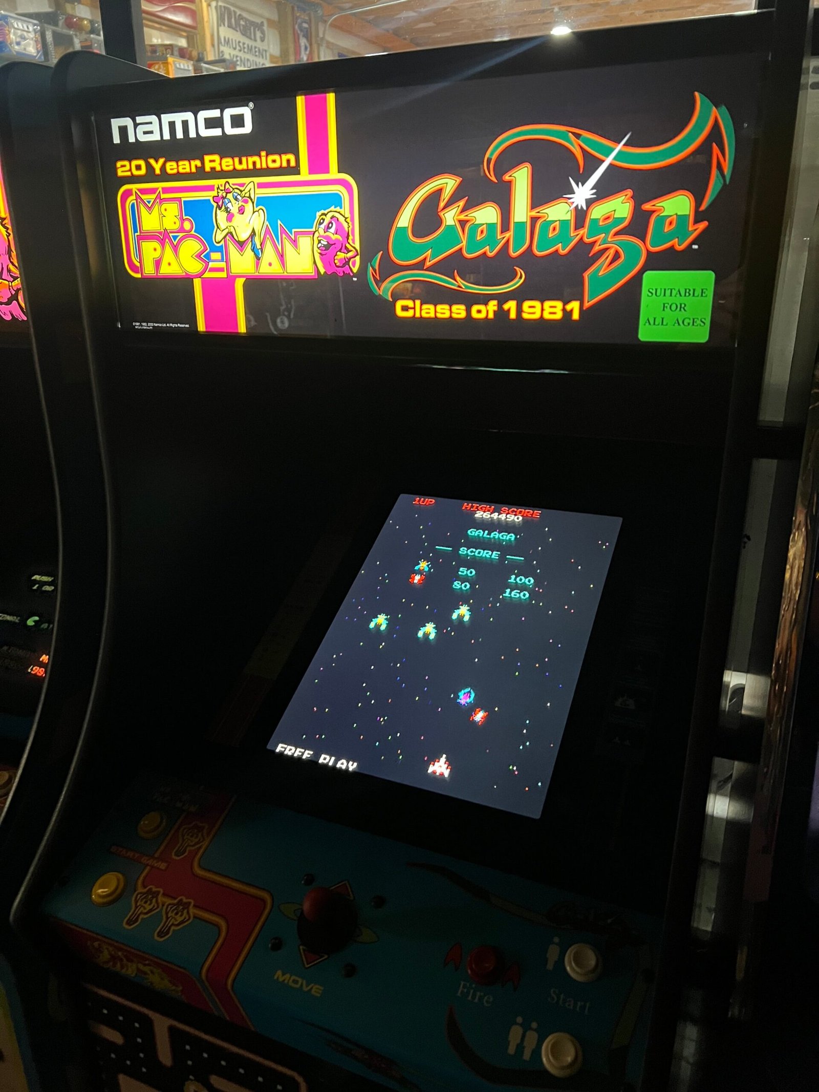 Ms Pac-Man Galaga Reunion Arcade Class of 1981 Game (also plays PAC-MAN) - Original VERY NICE Cabinet - Works 100% Flat Screen BEAUTIFUL GAME!!!