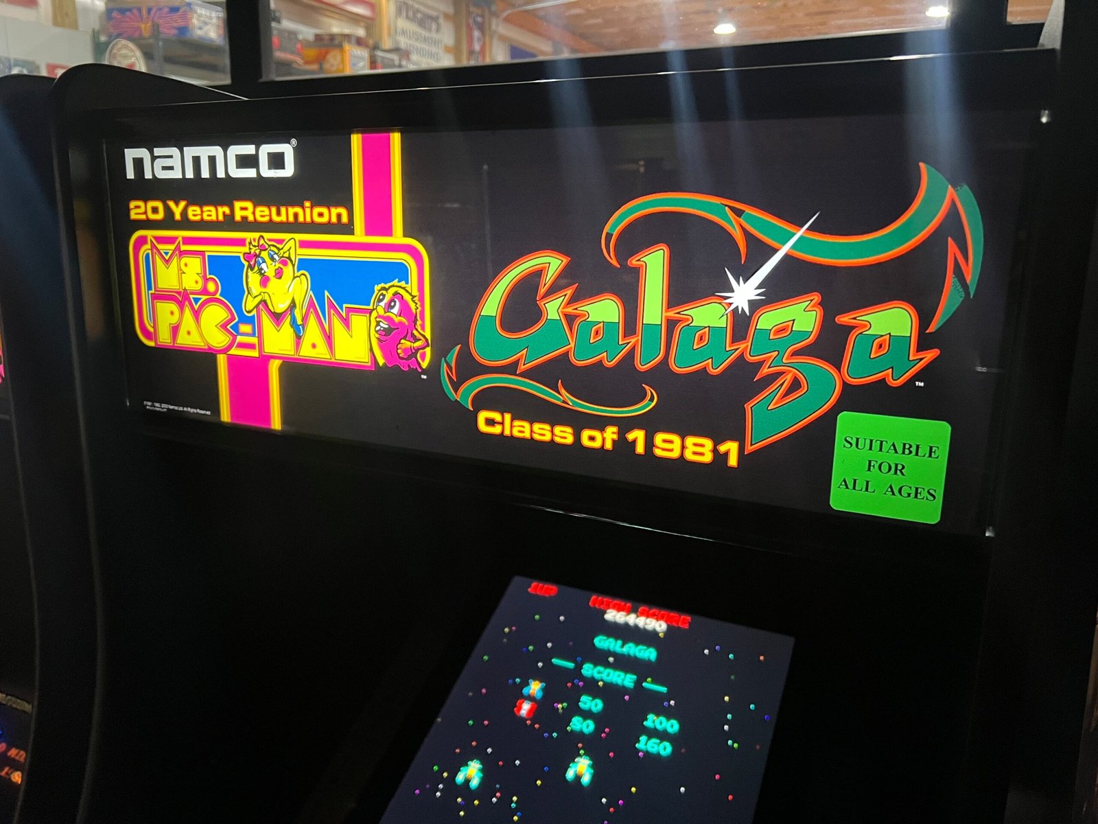 Ms Pac-Man Galaga Reunion Arcade Class of 1981 Game (also plays PAC-MAN) - Original VERY NICE Cabinet - Works 100% Flat Screen BEAUTIFUL GAME!!!