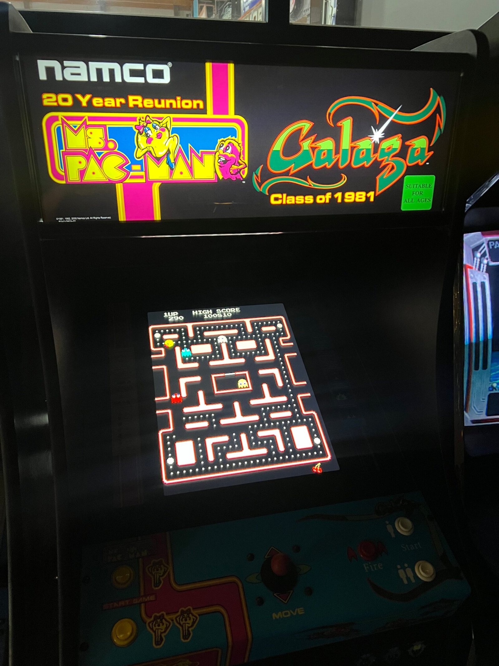 Ms Pac-Man Galaga Reunion Arcade Class of 1981 Game (also plays PAC-MAN) - Original VERY NICE Cabinet - Works 100% Flat Screen BEAUTIFUL GAME!!!