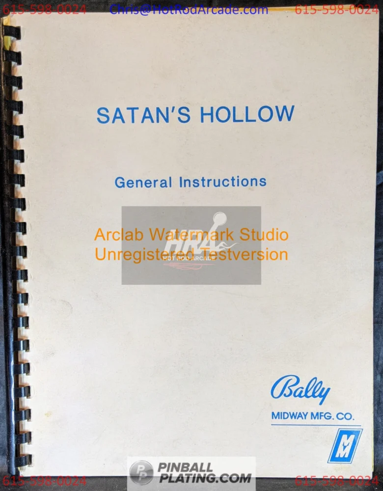 Bally Satan's Hollow - Bally - Arcade Manual - Schematics - Instructions - Used Copy