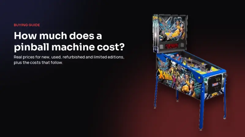 Pinball machine on a dark background with the title How much does a pinball machine cost
