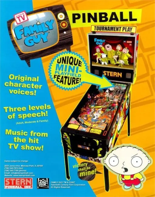 Stern Family Guy Pinball Machine by Stern pinball machine