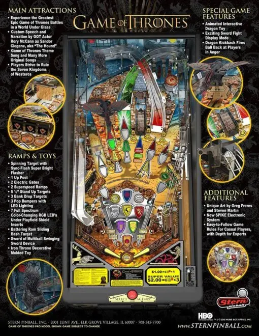 Stern Game of Thrones Pro Pinball Machine by Stern pinball machine