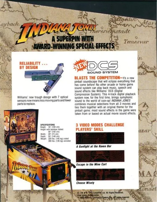 Williams Indiana Jones Pinball Machine (1993) by Williams pinball machine