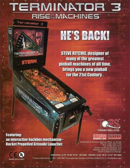 Stern Terminator 3 Pinball Machine by Stern pinball machine