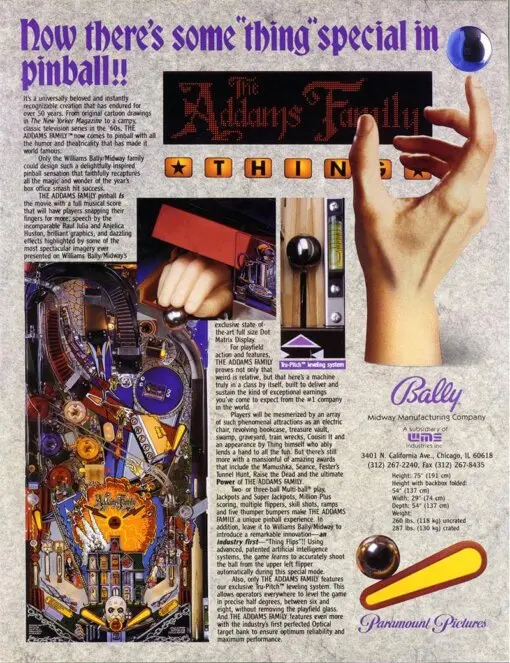 Bally Addams Family Pinball Machine by Bally pinball machine