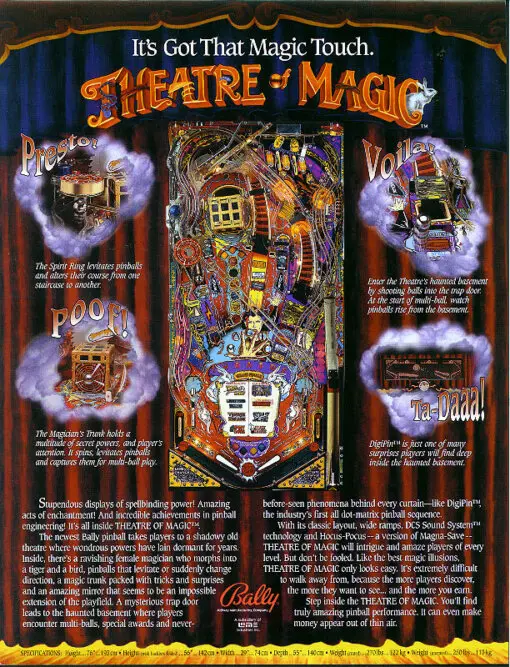 Bally Theatre of Magic Pinball Machine by Bally pinball machine