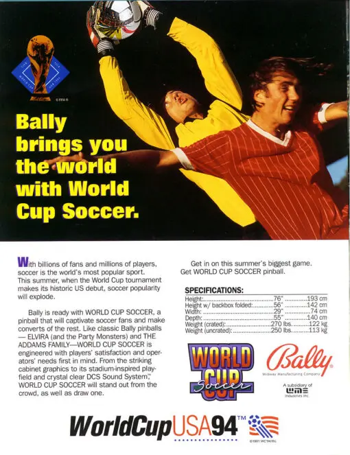 Bally World Cup Soccer Pinball Machine by Bally pinball machine